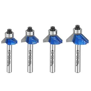 MNA 4 Pcs 45 Degree Chamfer Router Bits Set,1/4 Inch Shank Cutting Diameter in 1/4, 5/16, 3/8, 1/2. Ideal for Angled Edges, Clean Edge