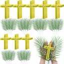 Zeyune 100 Pcs Palm Cross and Artificial Palm Leaves Sunday Hand Held Portable Prayer Crosses Artificial Plastic Holding Cross for Easter Church Events Decor