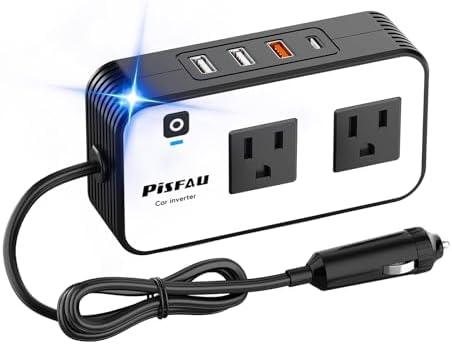 200W Car Power Inverter, PiSFAU DC 12V to 110V AC Car Plug Adapter Outlet with [20W USB-C] /USB-Fast Charger(18W) / 4.8A Dual USB/car Charger for Laptop