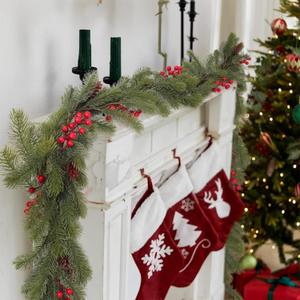 RECUTMS 4.6ft Christmas Garlands Christmas Decorations Pine Garland with Pine Cones and Red Berries Holiday Garland for Indoor Tabletop and Stair Railing Xmas Decorations Elegant Holiday DcorGreen