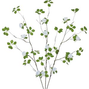 3 Pcs Artificial Greenery Stems Plants with Blue Roses Flowers 29.5" Faux Branches for Vase Filler Fake Ficus Twig Plants for Home Office Party Wedding Shop Spring Summer Fall Decoration