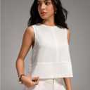 SHENHE Women's Mock Neck Tank Tops Linen Sleeveless Button Plain Elegant Going Out Tops (White, S)