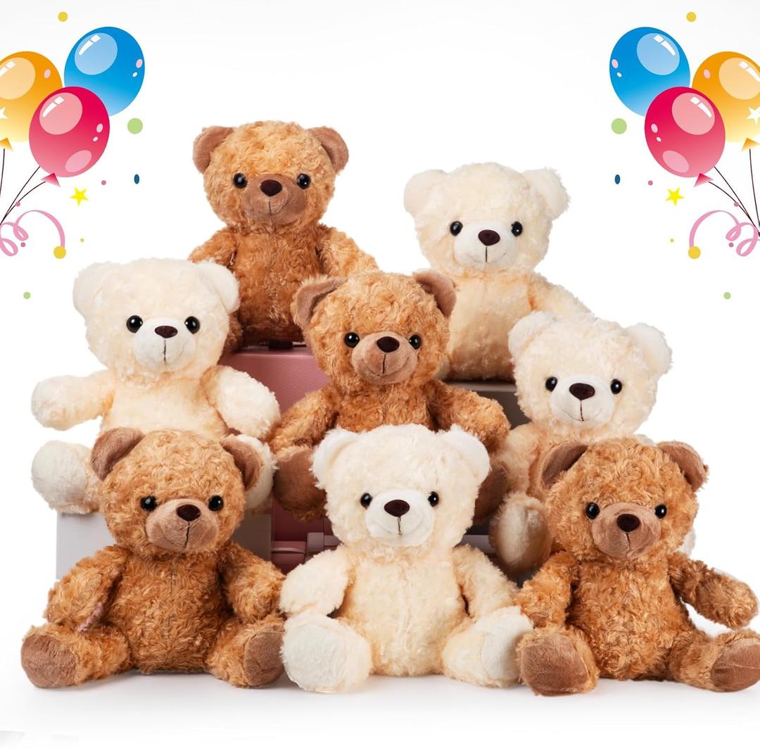 Blueweenly 8 Pack 9.8 Inch Bear Plush Stuffed Animals Soft and Cute Bear Plush Toys for Birthday Boys Girls Party Favors