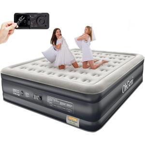 OhGeni Cal King Air Mattress with Built-in Pump for Guest, 18" Tall Inflatable Blow Up Air Bed with Carrying Bag for Camping, Raised Elevated High Airbed, Foldable & Portable Colchon inflables, Black