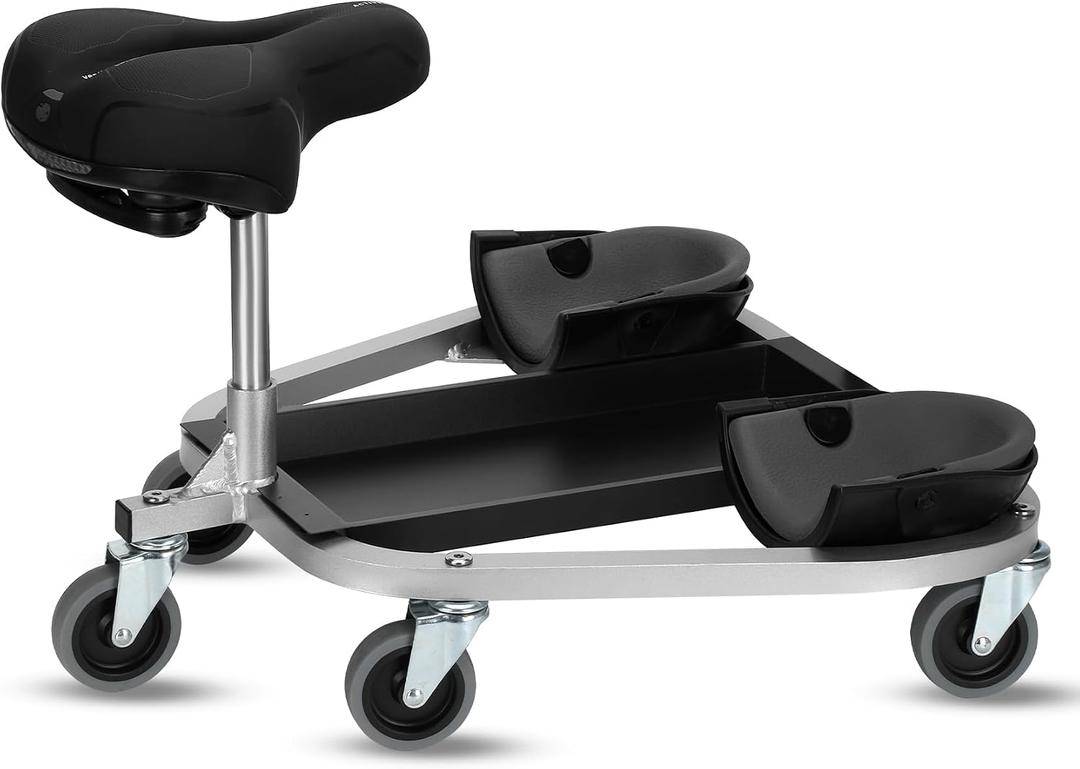 Kneeling Sitting Creeper with 3" Casters, Supports 400 lbs, Black