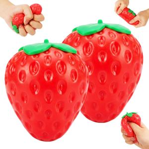 2 x 2PCS Strawberry Squishy Toy, Realistic Slow Rising Squishy Strawberry Fidget Toy Stress Relief, Fun Kawaii Fruit Stress Balls Squeeze Toys, Cute Strawberry Squishies Sensory Toys for Adults & Kids