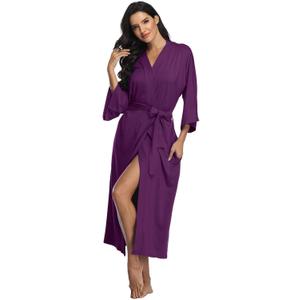 Women's Long Robes Ladies Kimono Bathrobes Full Length Robes Soft Modal Sleepwear Nightgown (Purple, M)