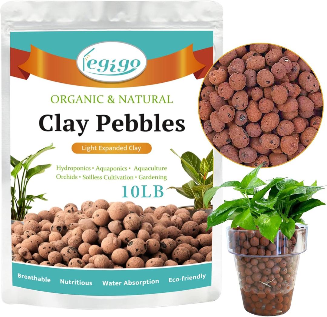 Legigo 10 LBS Organic Expanded Clay Pebbles, 4mm-16mm Lightweight Clay Leca Balls for Plants, Natural Hydroton Clay Pebbles for Hydroponic & Aquaponics Growing, Orchid Potting Mix, Drainage, Terrarium