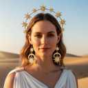 Sixexey Halo Crown Set Golden Goddess Halo Tiara Mary Headpiece Bridal Wedding Headband Earrings Celestial Cosplay Costume Accessories for Women