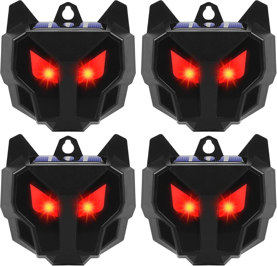 Solar Nocturnal Animal Repeller Outdoor with Predator Eyes Auto Activate Predator Deterrent Guard Lights for Coyote Skunk Deer Fox Raccoon,Nighttime Protection for Chicken Coop Yard Garden, 4 Pack