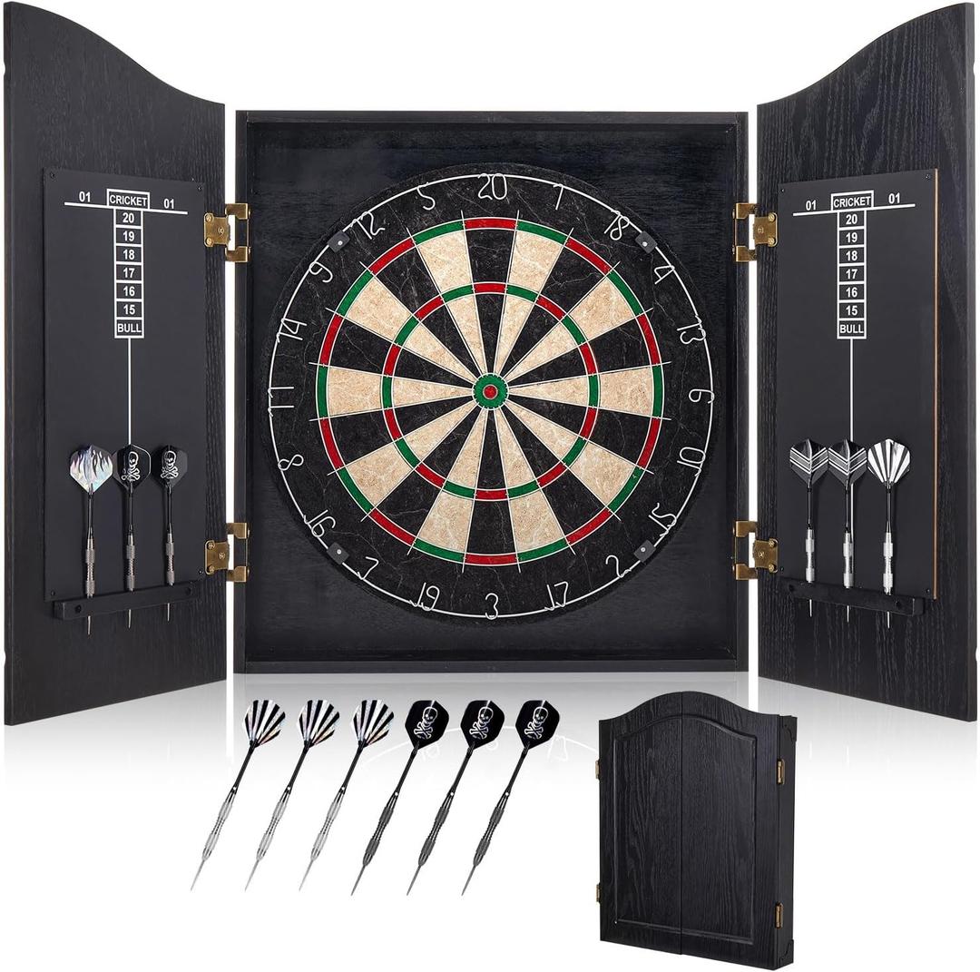 Sisal Dart Board Cabinet Sets, Decorative Dart Boards for Adults [6*Steel Darts] - Wooden Dartboard Cabinet with Integrated Scoreboard for Family Game Rooms, 19.7 inches x 26.8 inches