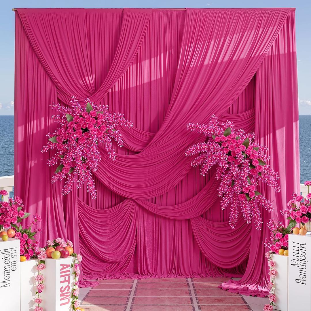 20ftx15ft Hot Pink Backdrop Curtain for Wedding Parties, 4 Panels Wrinkle Free 15 FT Long Polyester Fuchsia Photo Backdrop Drapes Back Drop Cloth for Birthday Photography Background