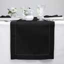 Solino Home Linen Black Table Runner 108 Inches Long - 100% Pure Linen 14 x 108 Inch Table Runner for Spring, Summer - Classic Hemstitch