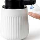 BosilunLife Ceramic Automatic Soap Dispenser with Extended Pump Nozzle, 3 Adjustable Levels, Touchless Foam Hand Wash Foaming Dispenser for Bathroom & Kitchen, Embossed Wave Design, White, 10oz