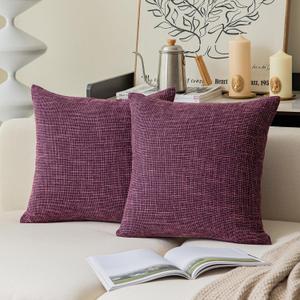 Kevin Textile 2 Pack Burlap Decorative Pillow Covers Lined Linen Cushion Sham for Living Room, 20x20 inches, Red Purple