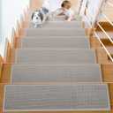 Non Slip Stair Treads for Wooden Steps, Stair Runners Indoor, 15 PCS 8" x 30" Natural Linen Carpet Stair Treads, Self-Adhesive Washable Backing for Kids Elders and Pets, Gray