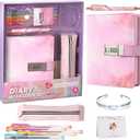 Secret Diary with Lock for Girls, 256 Pages Locking Diary with Pen, Kids Journal with Lock for Teens, Journals Set for Teen Girls, Birthday Gift Ideas for Girl Ages 8-12, Gifts for 8 9 10 11 12 Year Old Girl(Pink Violet Watercolor)