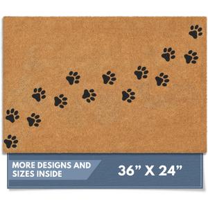 Barnyard Designs Natural Coco Coir Heavy Duty Backing Doormat - Large Cute Non-Slip Front Door Welcome Mat for Outside Entrance or Porch Entry, Brown (24x36, Paws)