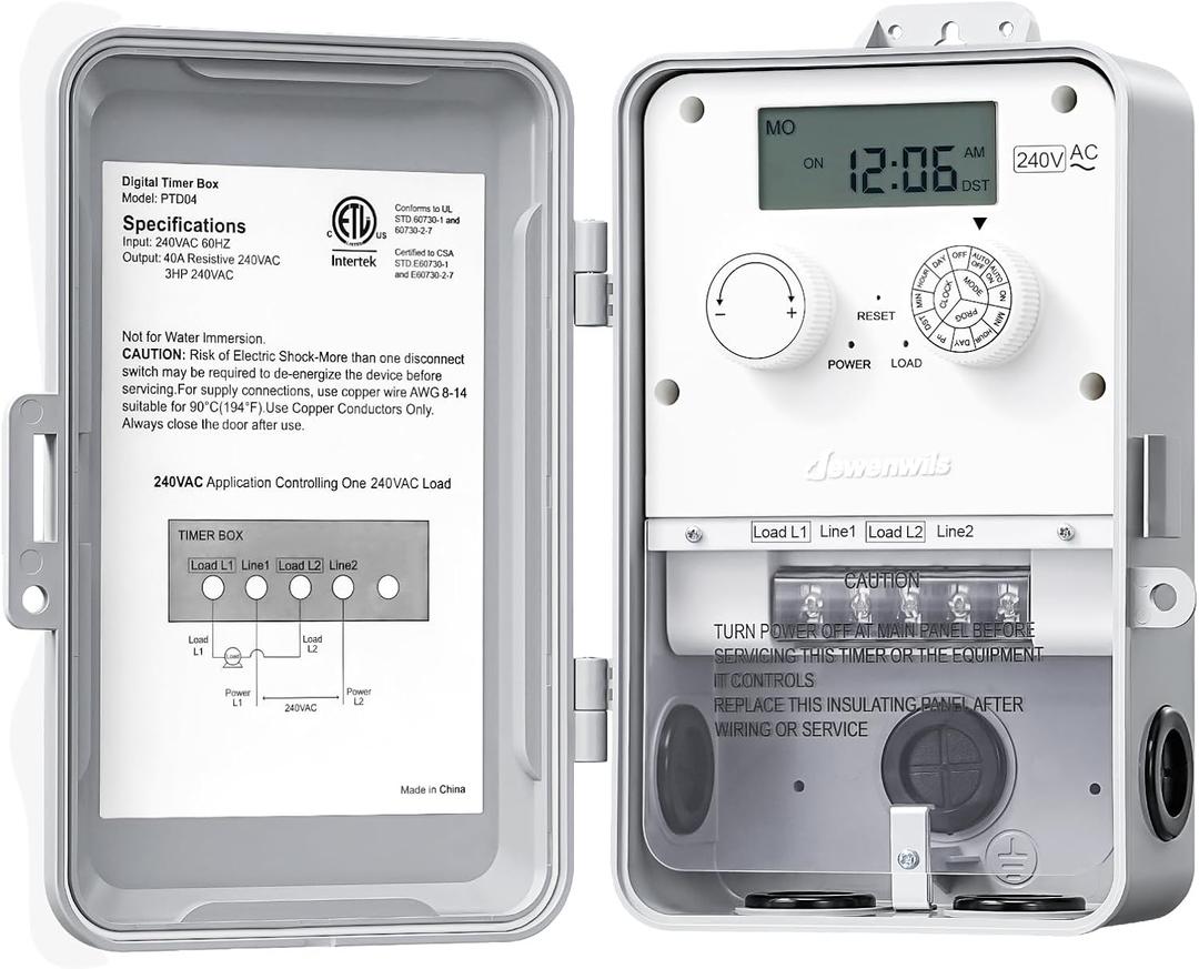 DEWENWILS Pool Pump Timer, Outdoor Digital Timer Box, 3HP 40A 240VAC, 7-Day 12 ON/Off Programmable Timer Switch for Pool Pump, Water Heater, Pool Filter, Landscape Lights, ETL Listed