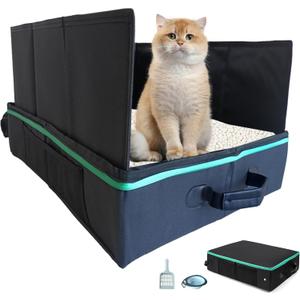 Portable Travel Litter Box for Cats,19.69x15.75x11.81Inches,Collapsible with Zippered Lid&Waterproof Lining,Leak-Proof&Odor-Proof Design for Easy Cleaning,Ideal for Car,Hotel,Camping&Airplane Travel
