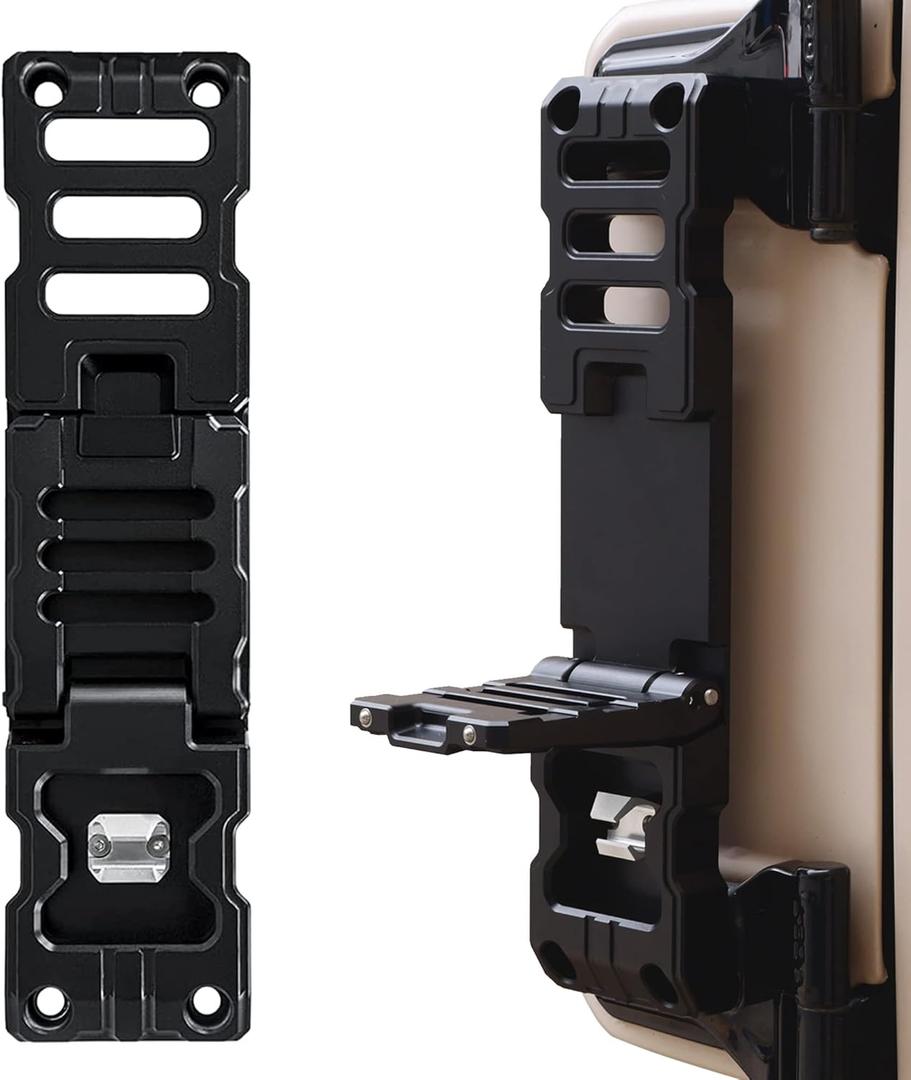 Door Hinge Step for Jeep Wrangler JK JKU JL JLU Gladiator JT 2007-2023, Aluminum Alloy Folding Car Door Step for Car Roof Access w/Bottle Opener- 1 Pack (Black)