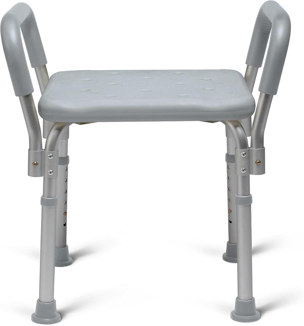 Medline Backless Shower Chair with Arms - 350 lb. capacity, Bench, Stool, Seat for Elderly, Seniors Independent Adult and Disabled Adults