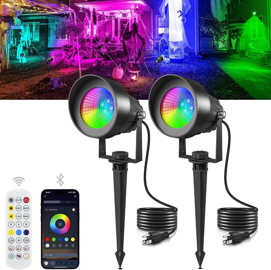T-SUN Smart Color Changing Landscape Lights, RGBW Spotlights Outdoor with App & Remote, Music Sync, 16M Colors, Timer, Dimmable Waterproof Spot Light for Yard Garden Tree, Set of 2