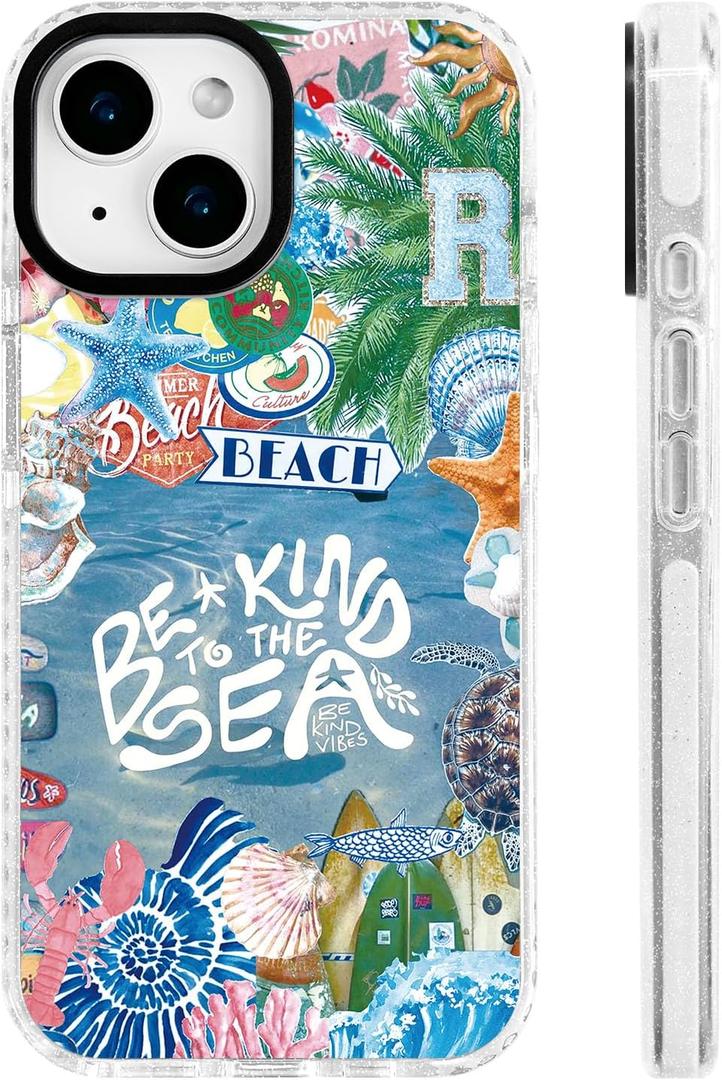 for iPhone 13 mini Case [Military-Grade Drop Protection/Eco-Friendly Soft TPU Protective/Camera Protection/for Women & Girls]-Tropical Ocean Love Hand-Painted Collage