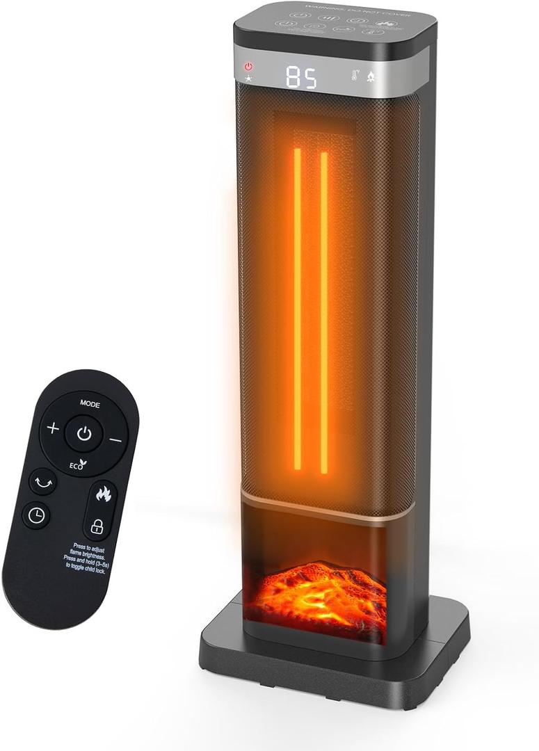 Dumos 24inch Space Heaters for Indoor Use, Portable Heater with 3 Light Colors, Adjustable Thermostat with Remote, Tip-over Protection Up to 95F, 60Oscillation