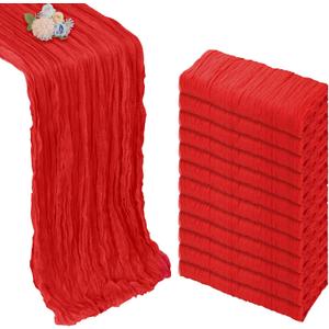 12 Pack Red Cheesecloth Table Runner 10ft Boho Gauze Fabric Cheese Cloth Table Runner 35 x 120 Inch Rustic Sheer Runner for Holiday Baby Shower Home Dcor Party Wedding Decoration, 12 Pcs - 10ft
