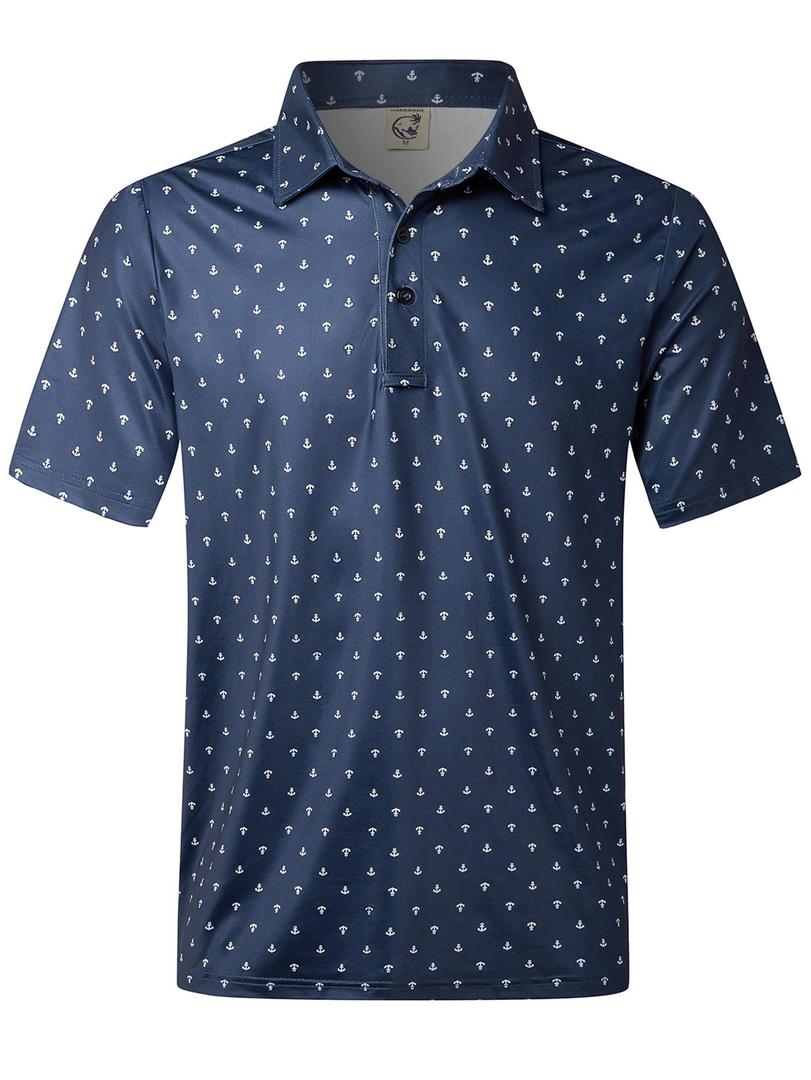 Hardaddy Mens Golf Polo Shirts Dry Fit Short Sleeve Print Patterns Moisture Wicking Collared Funny Golf Shirts for Men Dark Blue XXL (Blue, XXL)