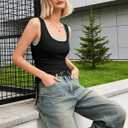 Women's Square Neck Tank Tops Basic Sleeveless Summer Sleeveless Drawstring Side Slim Fit Casual Camisole Shirts (M)