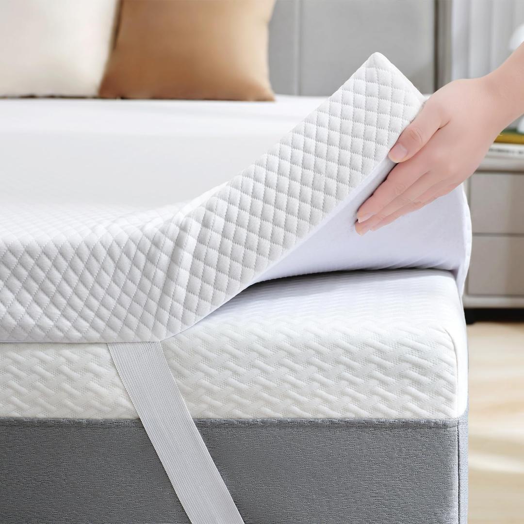 SINWEEK 3 Inch Gel Memory Foam Mattress Topper Full XL Size, Ventilated High Density Pad for Back Pain, Bed Topper with Removable Soft Cover, CertiPUR-US Certified