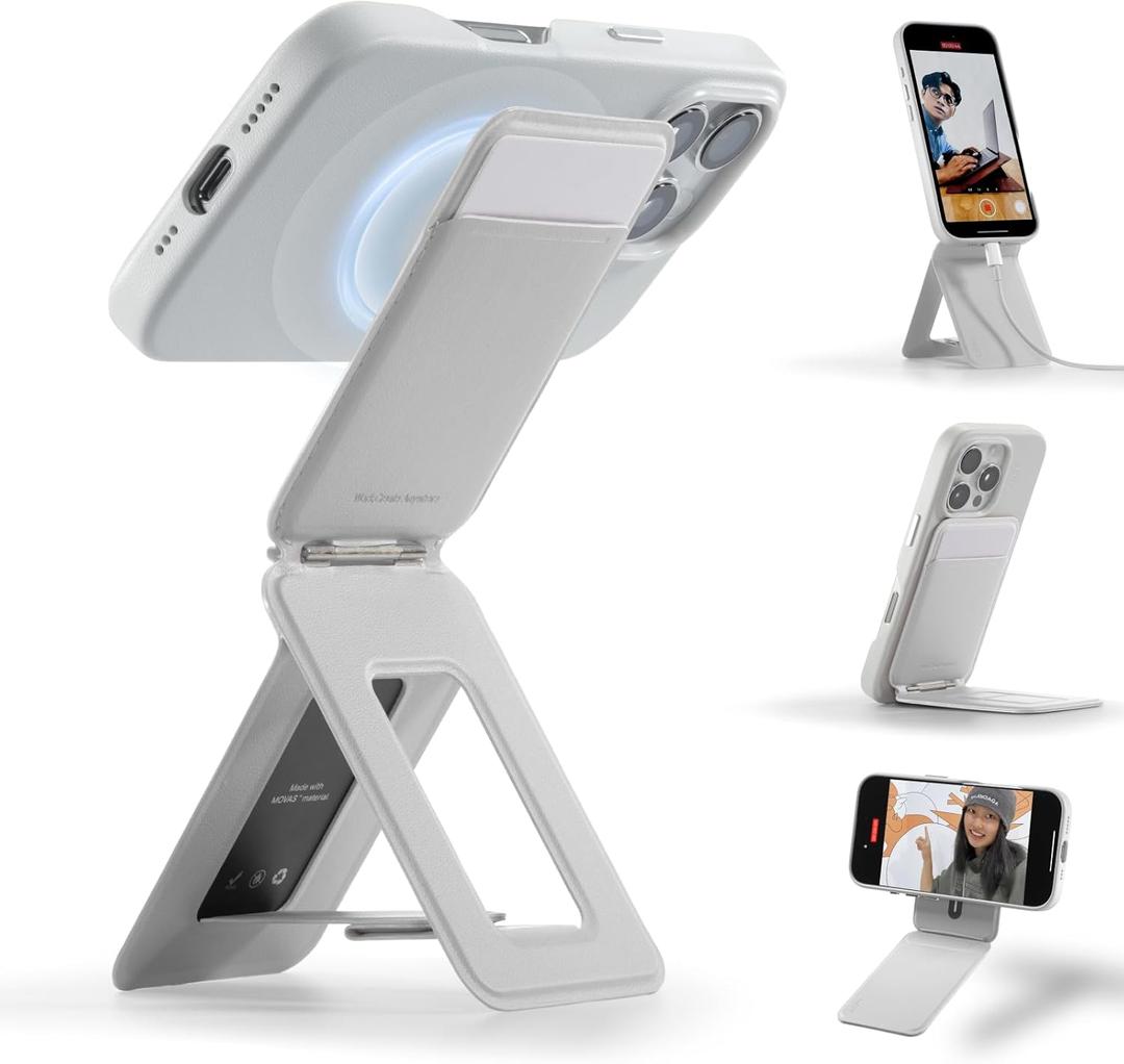 MOFT Phone Tripod Wallet for iPhone, Mulit-Angles, Lightweight & Portable Phone Stand, MOVAS Vegan Leather Magnetic Wallet, Strong Magnets, NFC Card Holder, Misty Cove (with Card Slot)