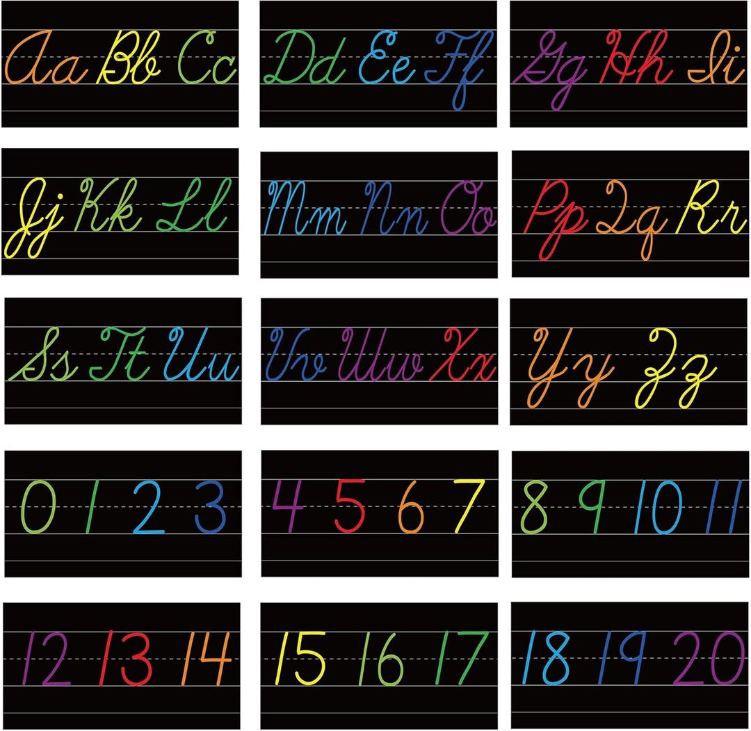 Alphabet Bulletin Board Set - 15 PCS ABC Wall Decorations Cursive Alphabet Line for Classroom Wall for Pre School Elementary Classroom Homeschool, Playroom Bedroom Decorations (Cursive Colors)