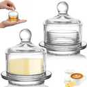 Dicunoy 2 Pack Glass Butter Dishes, Small Round Butter Keeper with Dome Lid and Handle, Clear Butter Serving Container with Cover, Round Crystal Mini Butter Cloche for Candy, Dessert, Parfait, Jam