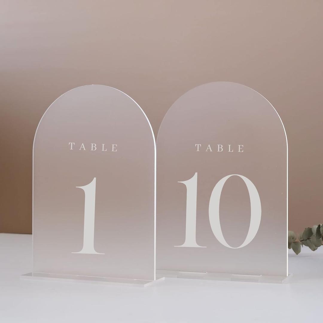 7 x JINMURY Frosted Arch Table Numbers for Wedding Reception, 10 Pack 5x7" Frosted Arch Acrylic Signs with Holder Acrylic Table Numbers 1-10, Perfect for Centerpiece Wedding Reception