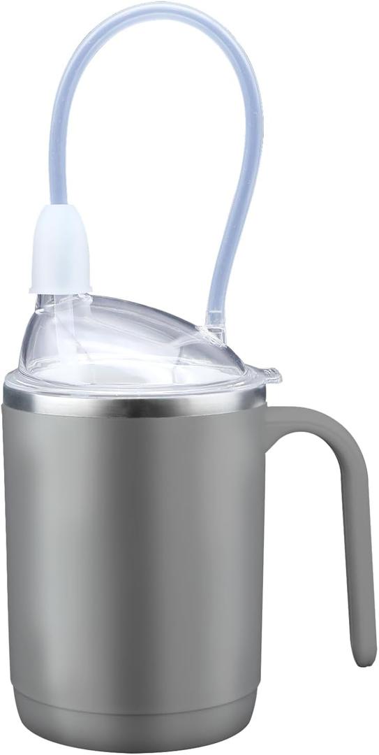 Multifunctional Adult Sippy Cup for Elderly Spill Proof - Easy to Grasp Handles, Precise Liquid Control- 15oz Stainless Steel Sippy Cup with Straw, No Spill Cups for Elderly, Seniors (Grey) (Gray)