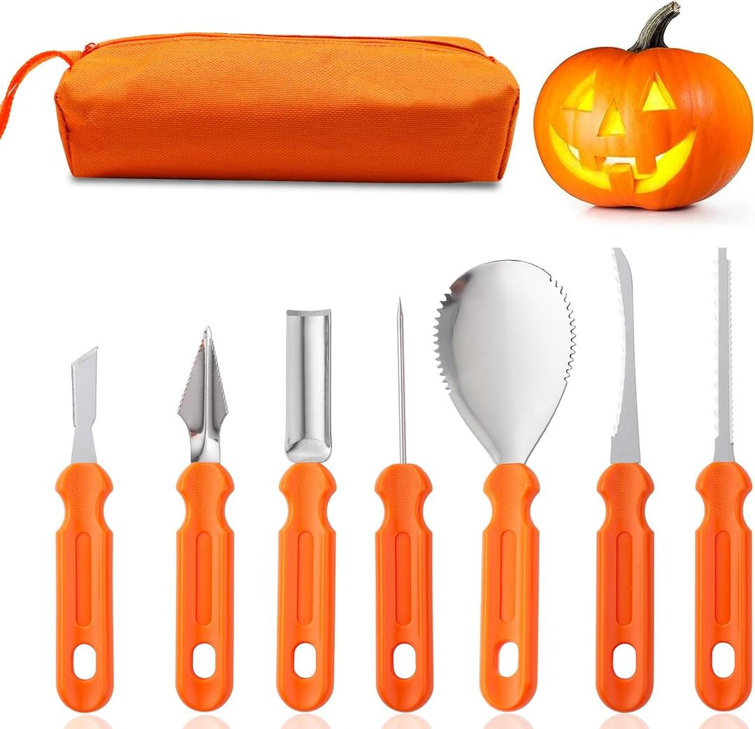 Halloween Pumpkin Carving Kit, Professional Heavy Duty Carving Set, Stainless Steel Pumpkin Carving Tools for Halloween, Jack-O-Lantern Decoration Sculpting Set for Adults and Kids(7 PCS)