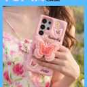 Cute 3D Butterfly Pop-Up Stand and Grip Phone Case for Samsung Galaxy S24 Plus, Kawaii Cartoon Soft Silicone Phone Cover, Adorable Girly Design for Girls, Kids, Teens, and Women