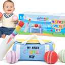 My First Cricket Kit | Cotton Soft Plush Toy | Gift Baby and Infant 0+ Months | 3 Soft Sensory Cricket Balls  Rattle, Crinkle, Squeaker & 1 Rainbow Rattle Cricket Bat | Safe, Fun, Educational