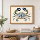 UAWRL Solid Wood Framed Watercolor Blue Coastal Crab Canvas Wall Art 24x16