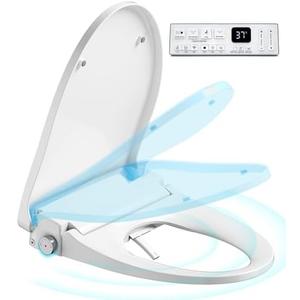 Upgrade Auto Open & Slow Close Lid Electric Heated Bidet Toilet Seat with Dryer and Warmer Water for Elongated, Endless Warmer Water, Remote Control, Curved Spray Bar, 70" Power Cord, Clean Water