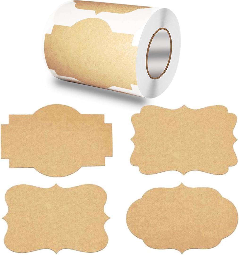 2" x 3" Kraft Paper Gift Labels Stickers,300 pcs 4 Styles Labels Craft Presents Stickers,for Presents Cosmetic Decoration Jars Food Craft,Write on Holiday Present Labels Gift Tags.Brown-Kraft