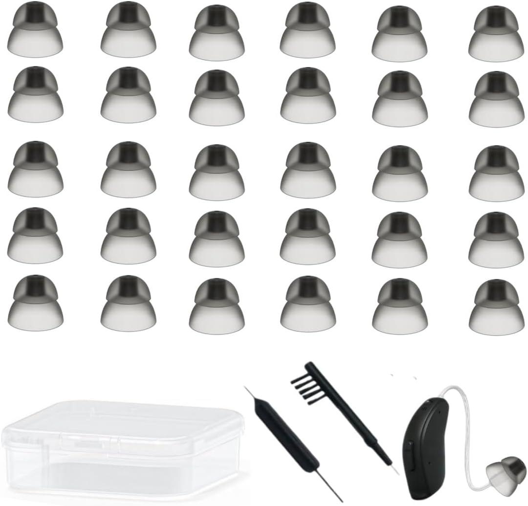 Hearing Aid Domes,Silicone Hearing Aid Domes for Resound SureFit RIC and Open Fit BTE Hearing Amplifier Ear Tips Accessories with Cleaning Tools Brush Cleaner and Carry Case