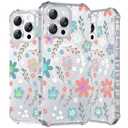Hocase for iPhone 16 Pro Case 6.3"", with [Curly Wave Edge & Shiny Design] [Compatible with MagSafe] [Reinforced Corners] Slim Fit Shockproof Protective Phone Case - Blue Pink Flowers