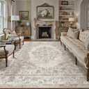 7x10 Washable Area Rug Living Room Cream Beige Vintage Carpet
Soft Low Pile, Non Slip, Stain Resistant, Floral Medallion, Neutral Retro Decor for Bedroom, Dining Room, Kids Room, Office