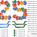 25 Pcs Colourful Pig Nose Shape Rock Climbing Holds with Blue & Green Auxiliary Handles, Indoor Outdoor Playground Wooden Play Set Build Exercise Toy Accessory - Mounting Hardware Kit Included