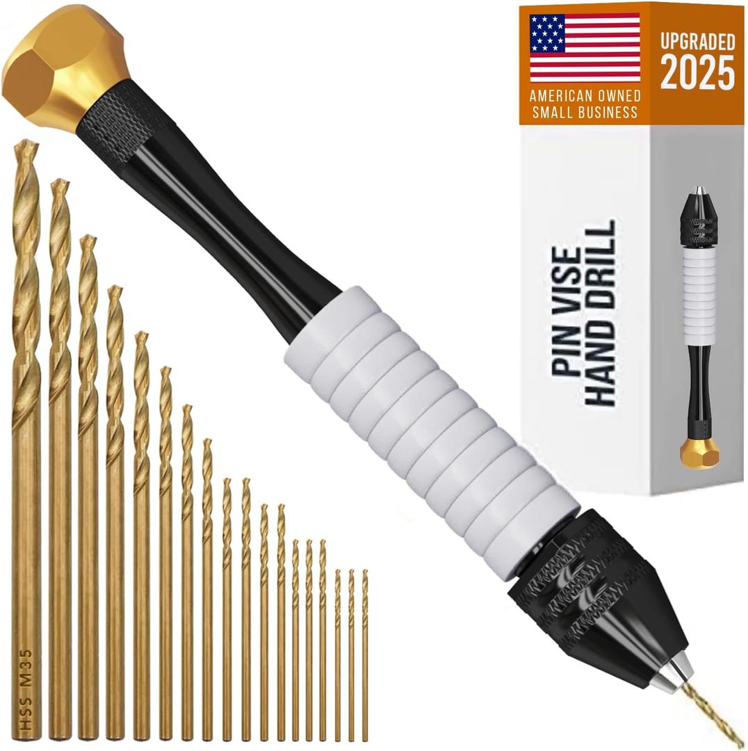 Pin Vise Hand Drill Manual - Jewelry w/Micro Drill Bits (0.8mm-2.5mm) - Rotary Craft Drill for Jewelry Making, Resin, Wood, Plastic, Miniature, Beads, Clay Etc