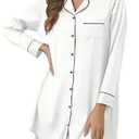 Samring Womens Night Shirts for Sleeping Satin Nightshirt Long Sleeve Button Down Sleepshirt Silk Pajamas Nightgown White XXL